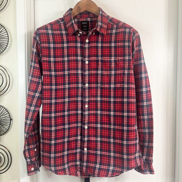 RVCA Other - RVCA Mens Slim Fit Button Down Shirt - Red Blue Plaid, Size S